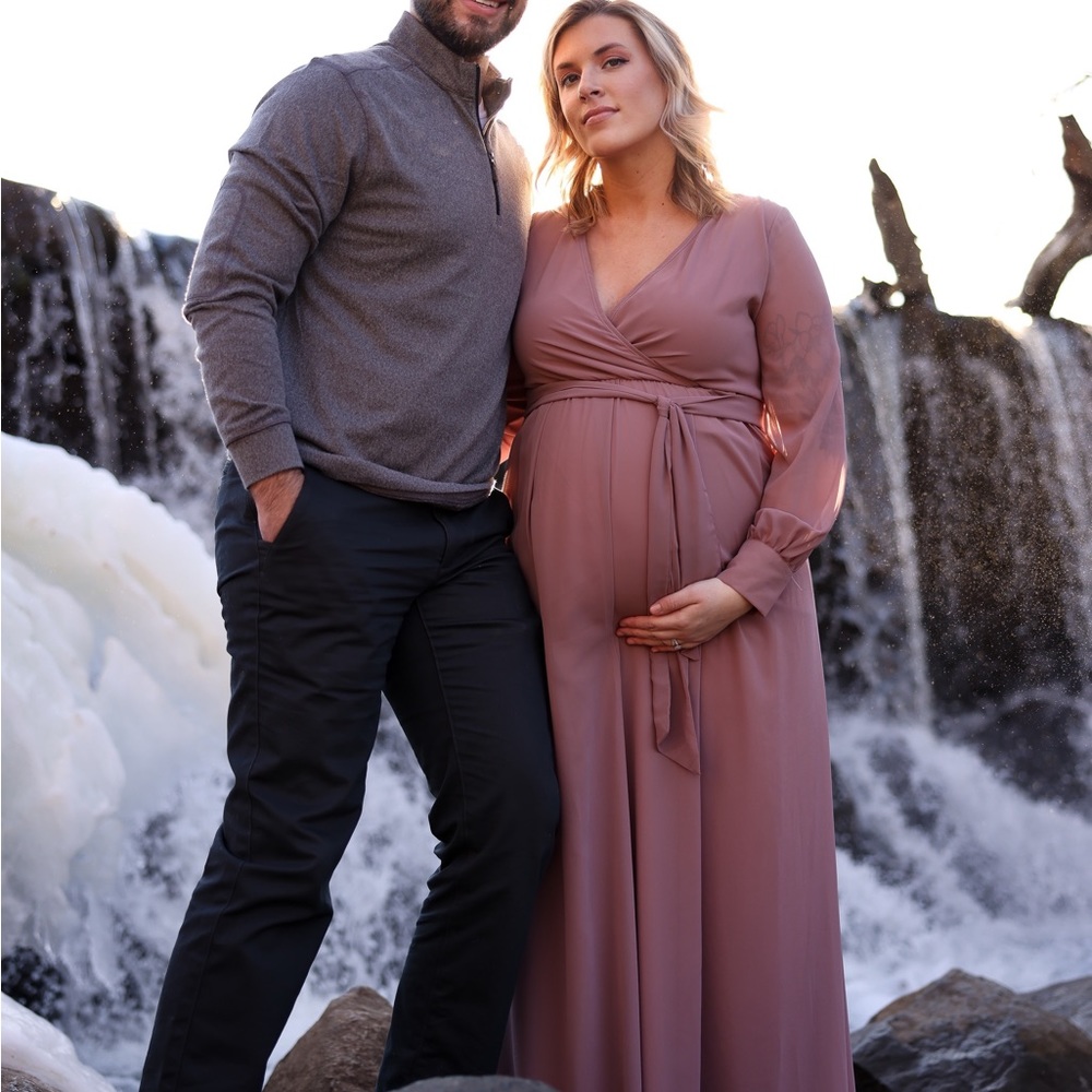 Mauve Chiffon Long Sleeve Maternity Maxi Dress